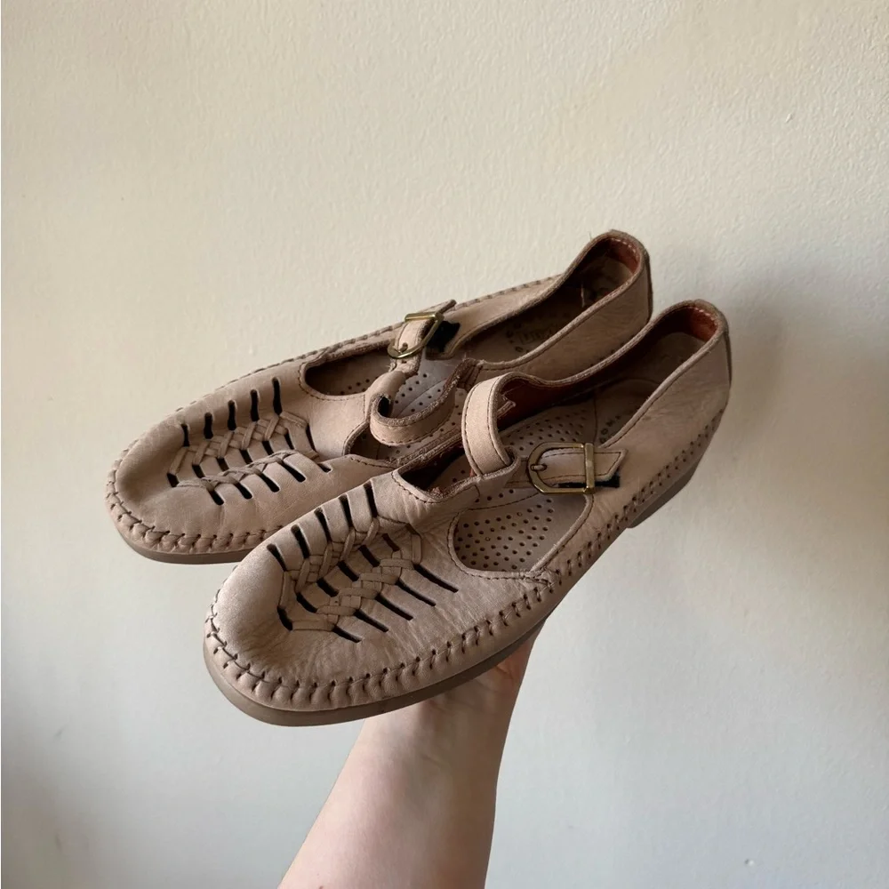 SOLD—Beige Woven Leather Mary Jane Loafers - Picture 2 of 11